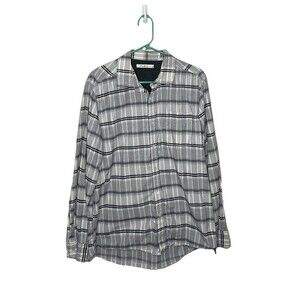 Kenneth Cole Button Up Shirt Black White Plaid Pocket Long Sleeves Men’s XL
